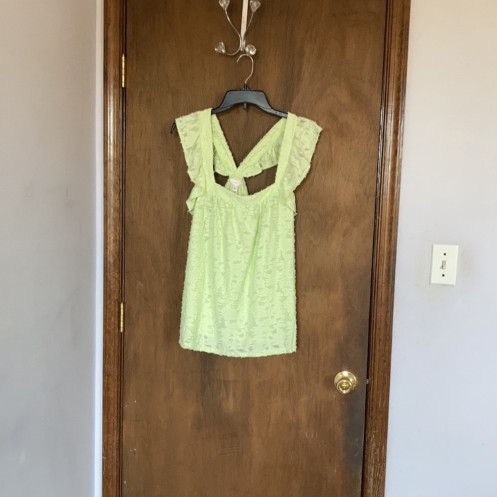 LC Lauren Conrad ruffle sleeve tank top green yellow casual boho XL